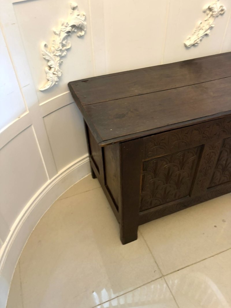 Antique 17th Century Carved Oak Coffer Chest Blanket Box With Original Candle Box - Image 10
